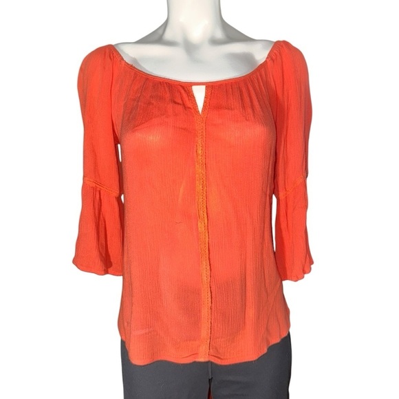 Stoosh Women’s Large Coral Sheer Scoop Neck Tunic 3/4 Sleeves EUC - Picture 2 of 5
